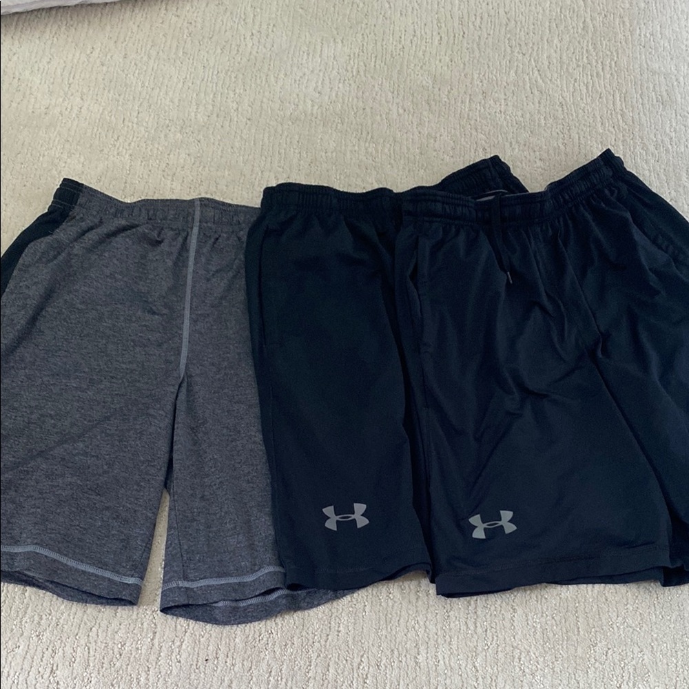 Men’s, Under Armour Black and Gray Athletic Shorts with Elastic Waist, 3 pair